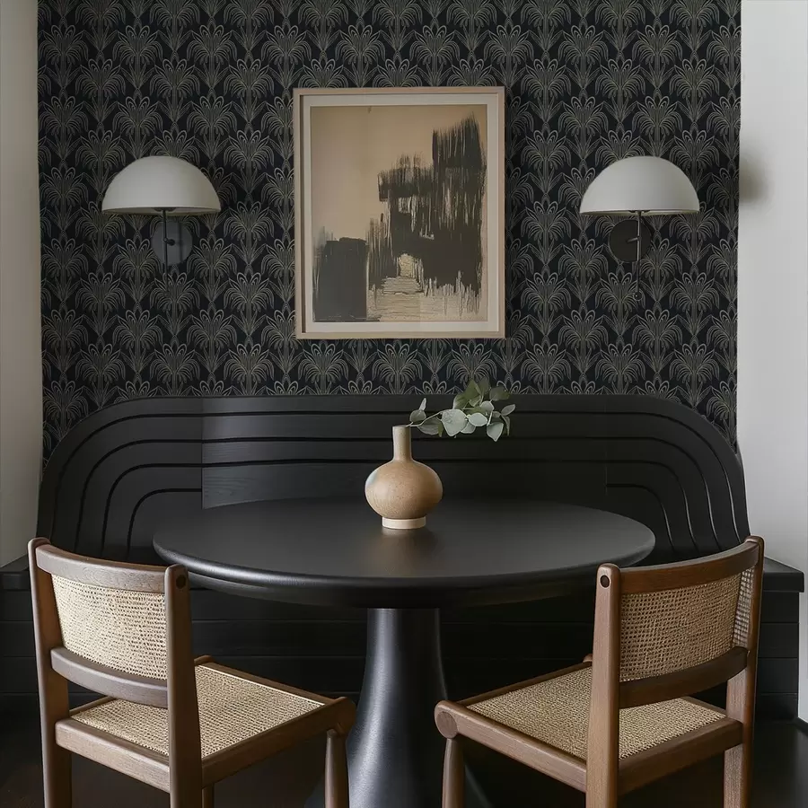 zidne murale Tamni art deco ukras sa stiliziranim biljkama a01065