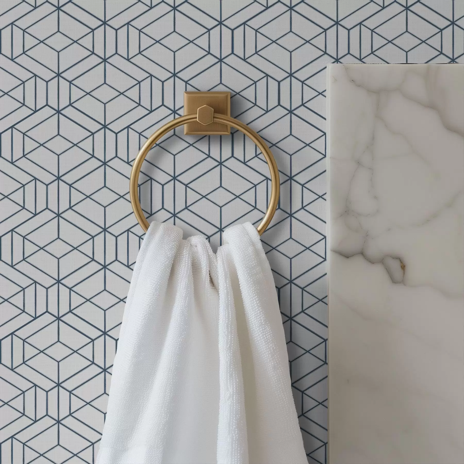 zidne murale Bijela pozadina s plavim trodimenzionalnim geometrijskim kockama a01067