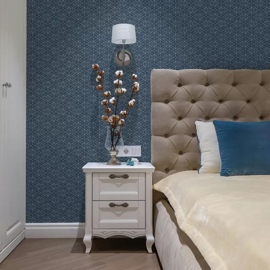 zidne murale Plava pozadina s bijelim linearnim kockama u mreži a01067v1