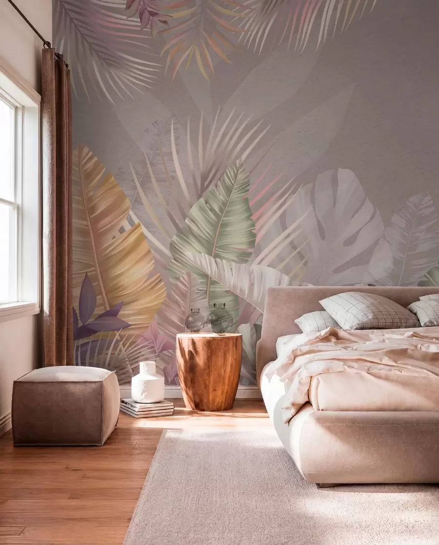 zidne murale Tropsko lišće u nježnim pastelnim nijansama w01684