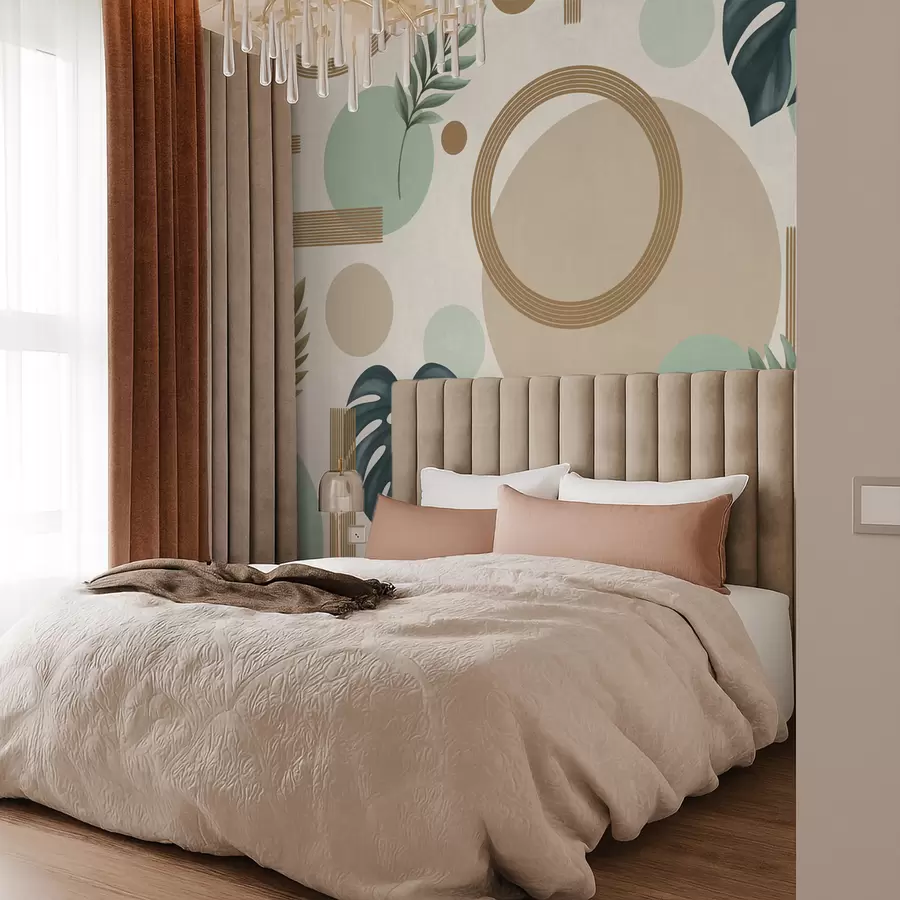 zidne murale Geometrijski uzorak s lišćem u zelenoj paleti w05018v1