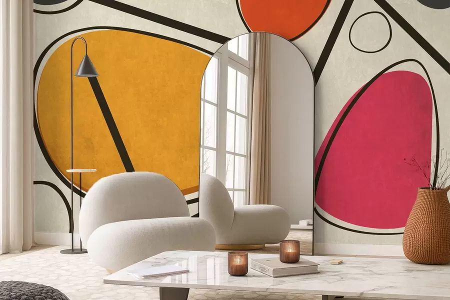 zidne murale Apstraktni oblici i linije s podebljanim poljima boja w05017