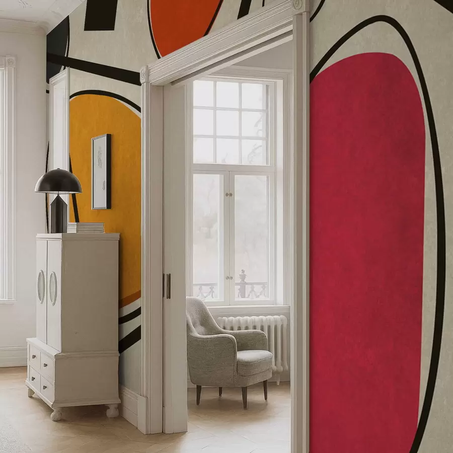 zidne murale Apstraktni oblici i linije s podebljanim poljima boja w05017