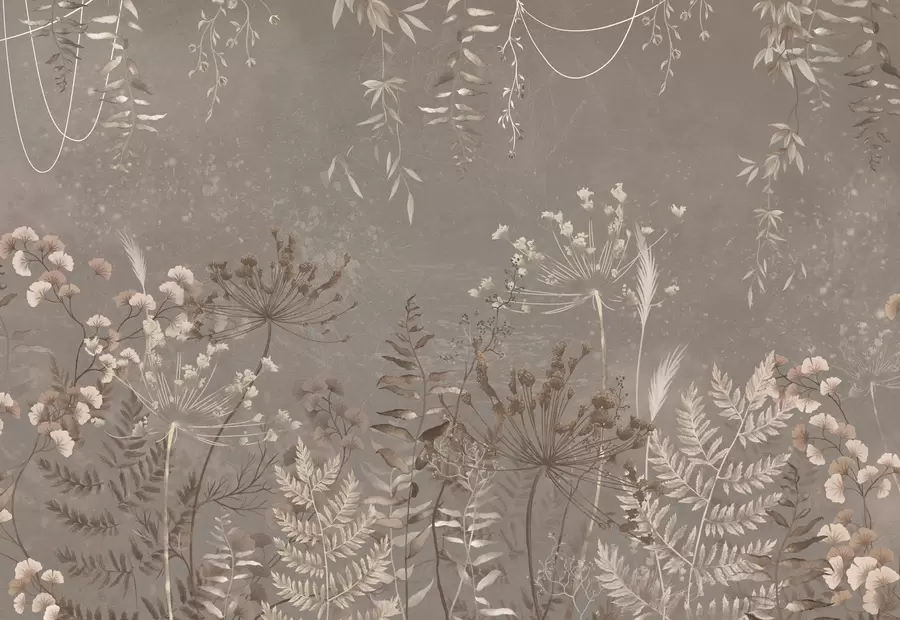 zidne murale Lagani botanički uzorak s cvijećem i lišćem w05092v1