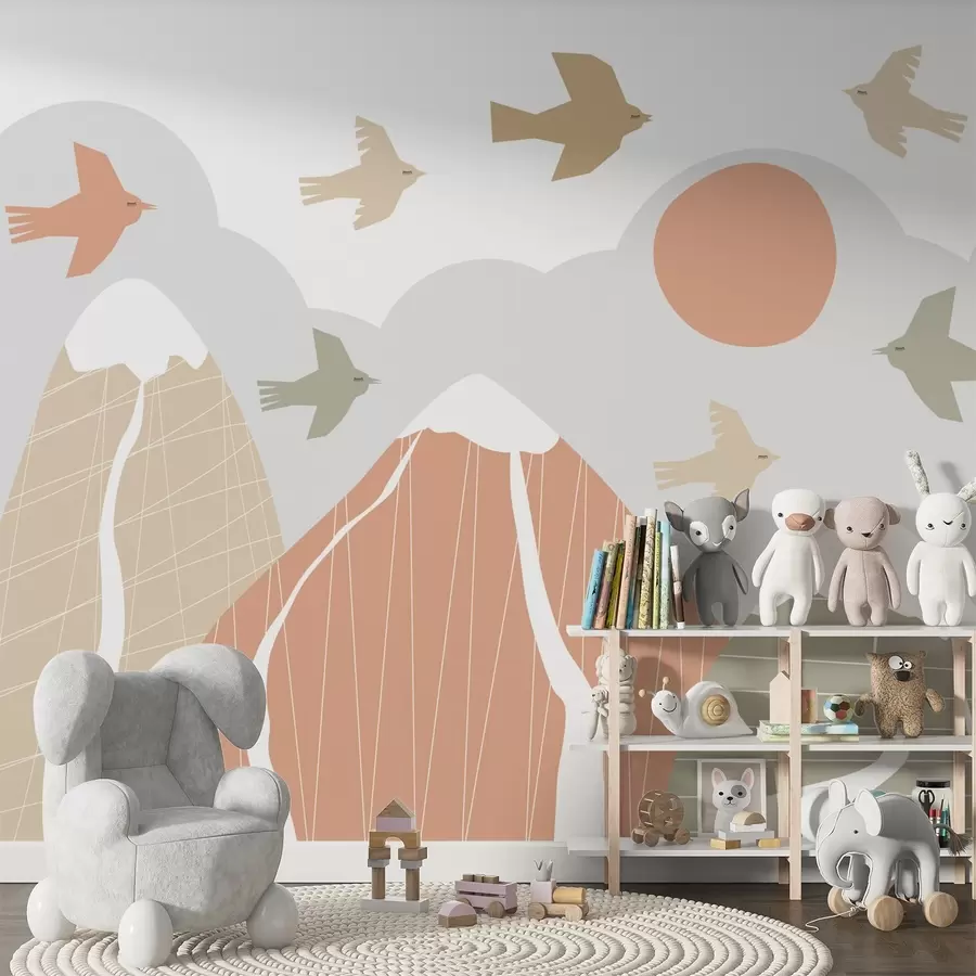 zidne murale Skandinavske planine i ptice w05166