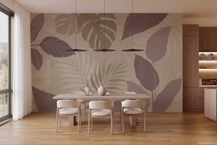 zidne murale teksturirano tropsko lišće na pješčanoj pozadini w05063