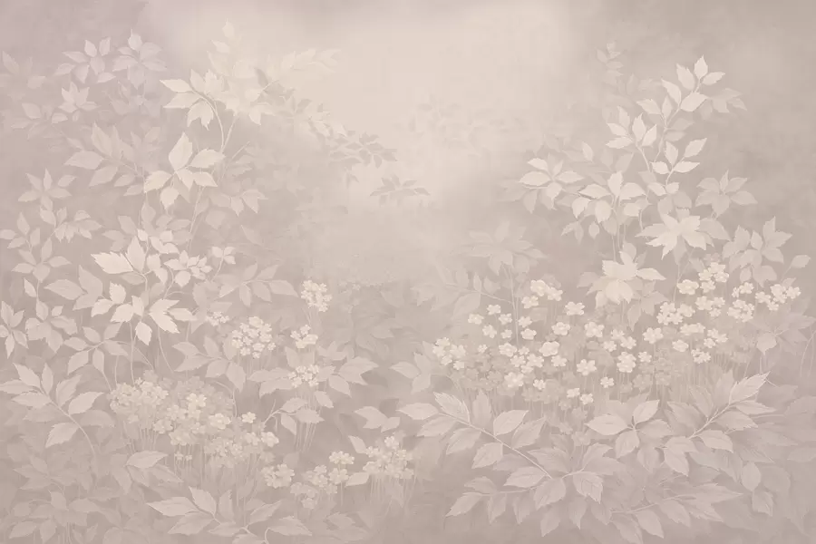 zidne murale Lagani botanički ukras s lišćem i malim cvijećem w05115