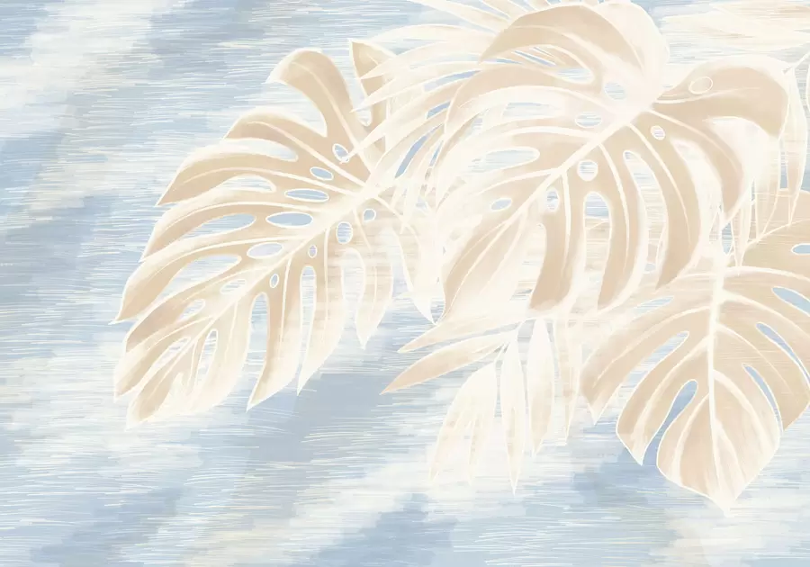 zidne murale Apstraktno lišće u toplim bež tonovima na svijetloj pozadini w05130