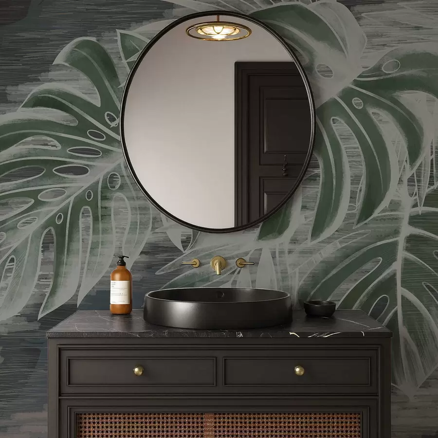 zidne murale Tamnozeleno lišće na teksturiranoj tamnoj pozadini w05130v4