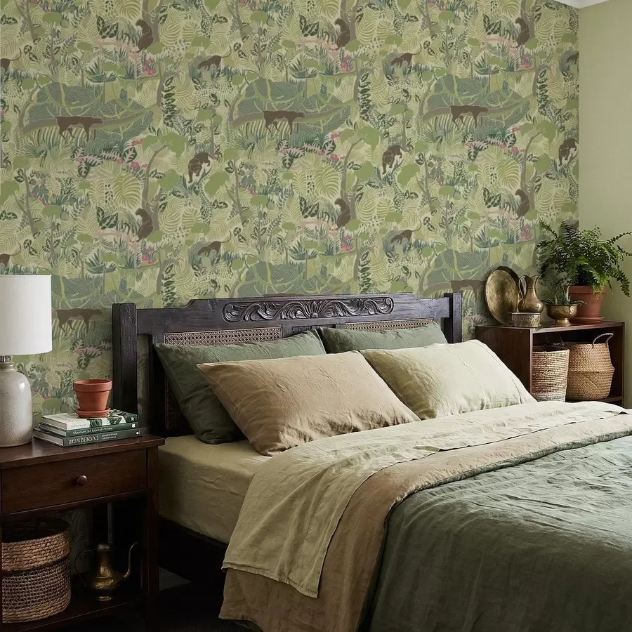 zidne murale Šumski prizor sa životinjama i gustim lišćem a01108