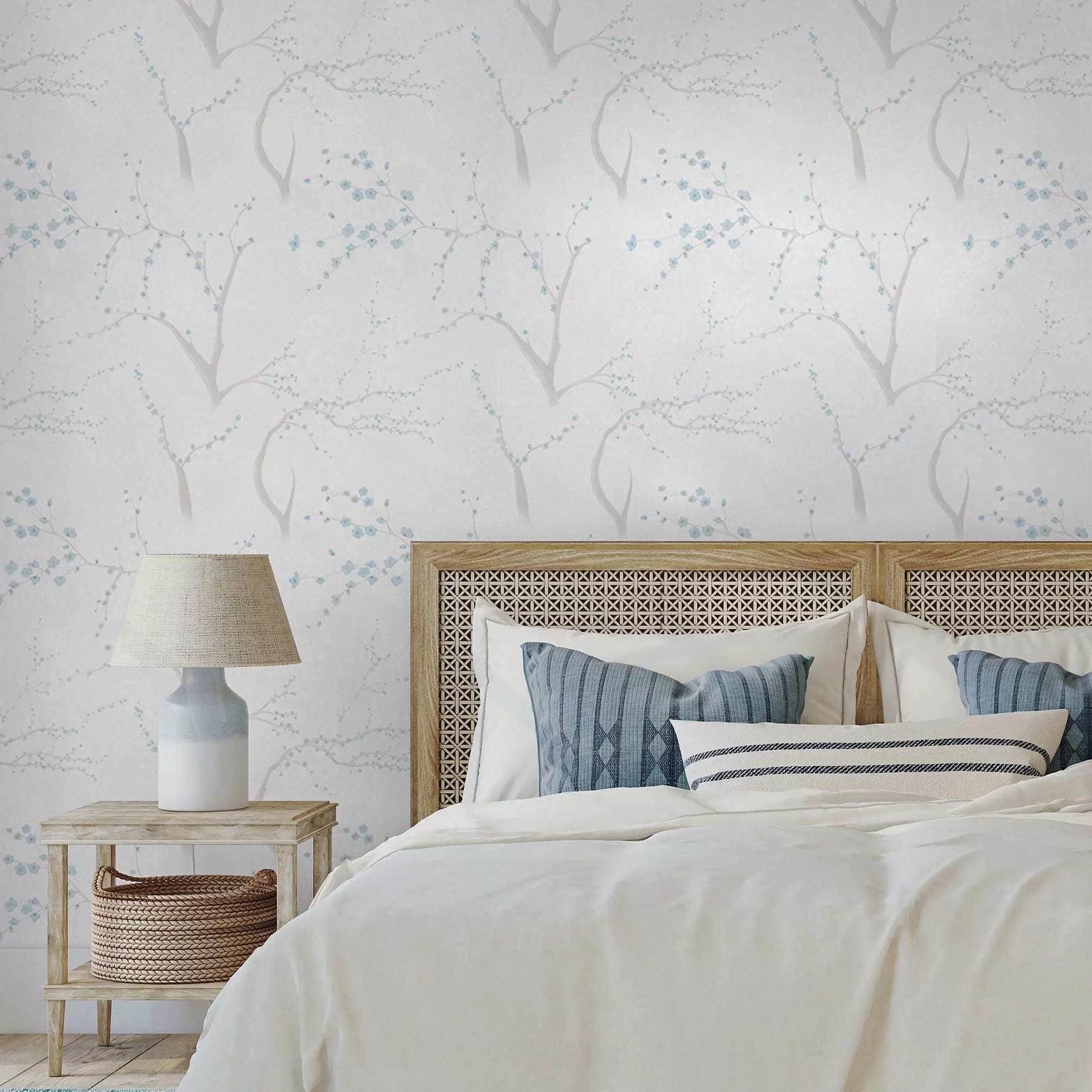 zidne murale Svijetle grane s plavim cvjetovima a01111