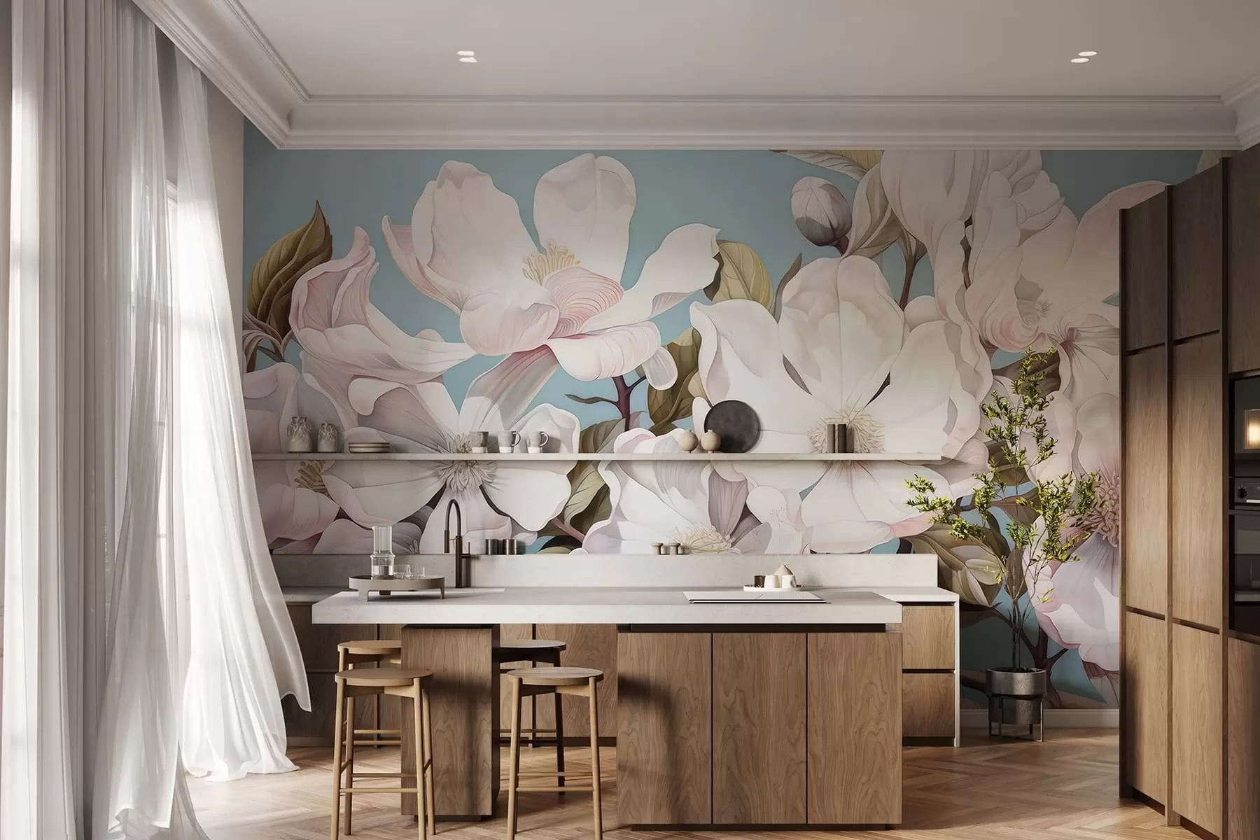 zidne murale Bujno cvijeće na grani drveta w05178