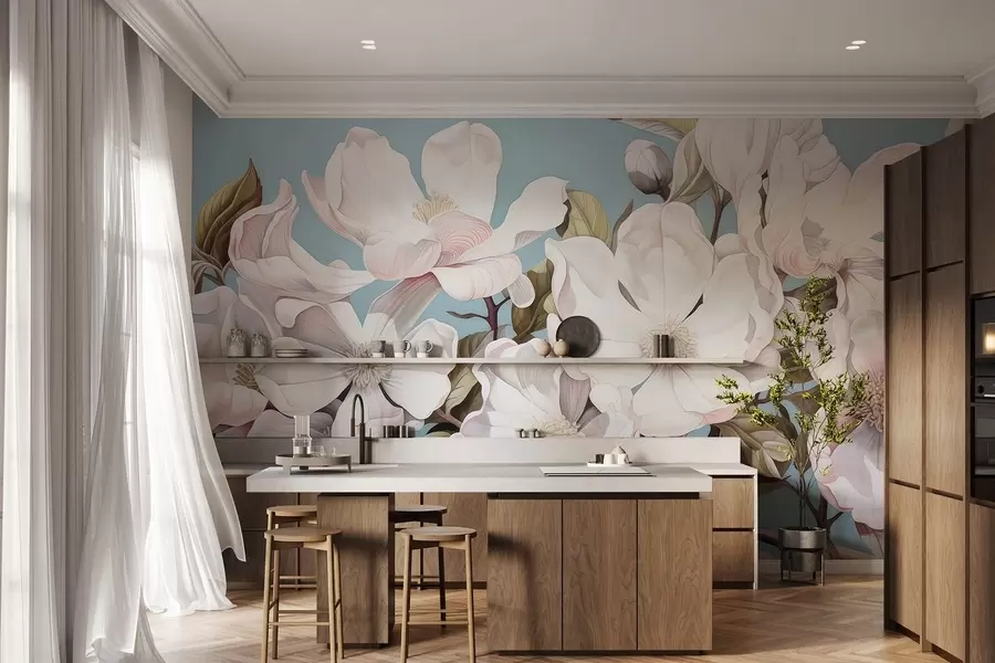 zidne murale Bujno cvijeće na grani drveta w05178