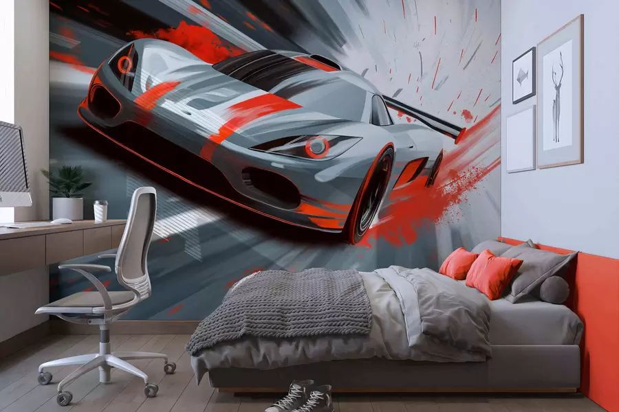 zidne murale dinamičan sportski automobil u digitalnom stilu crtanja s crvenim naglascima w05069v1