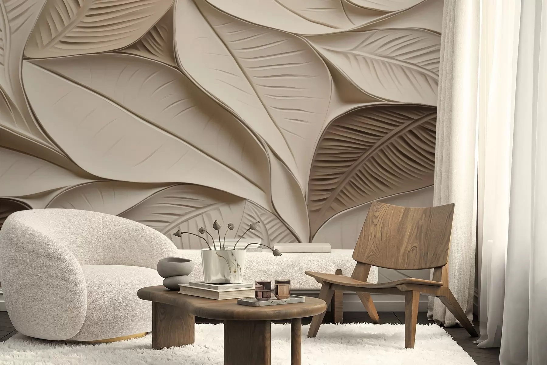 zidne murale Apstraktno lišće s žilama w05209