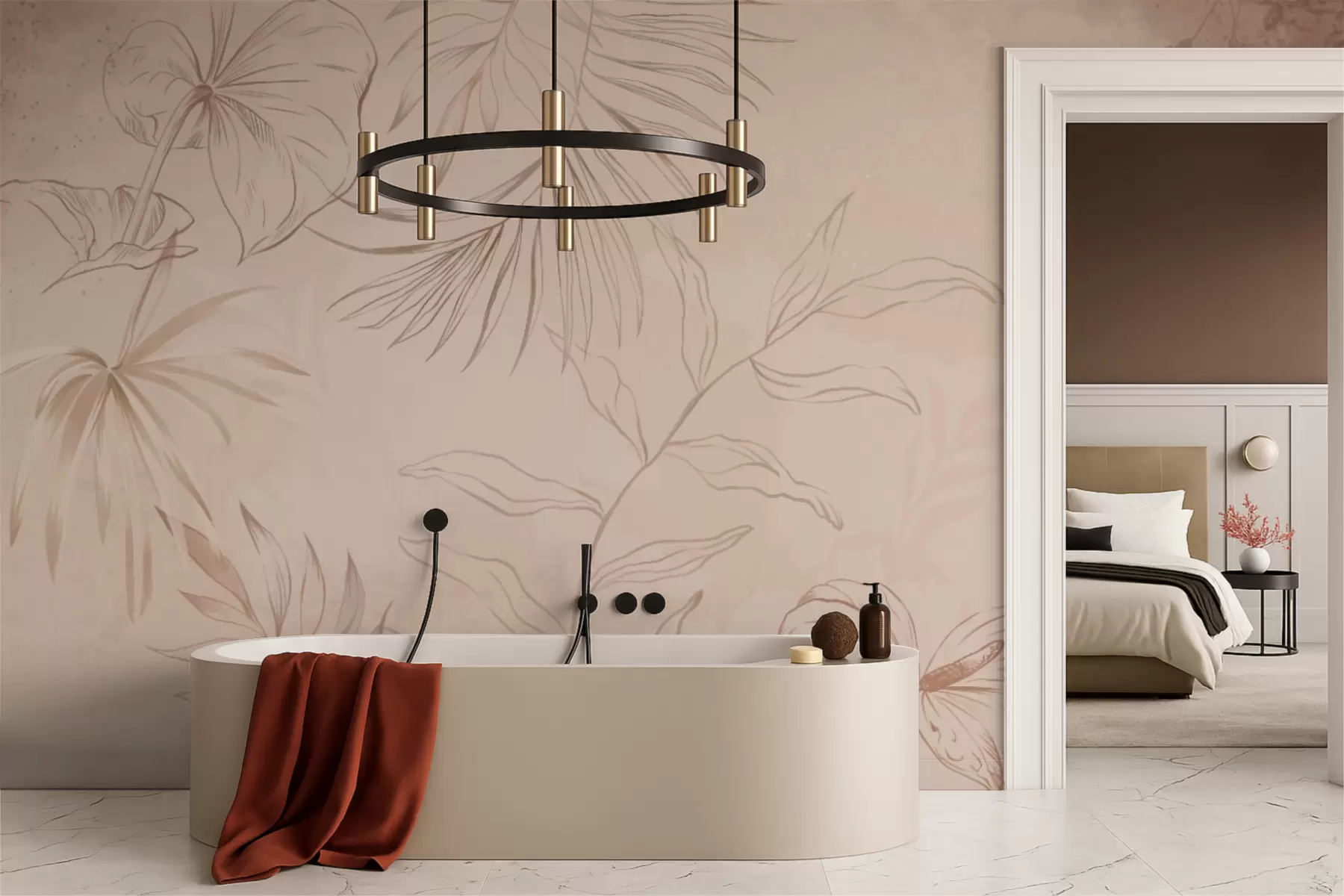 zidne murale Linearne biljke na teksturiranoj bež pozadini w05128