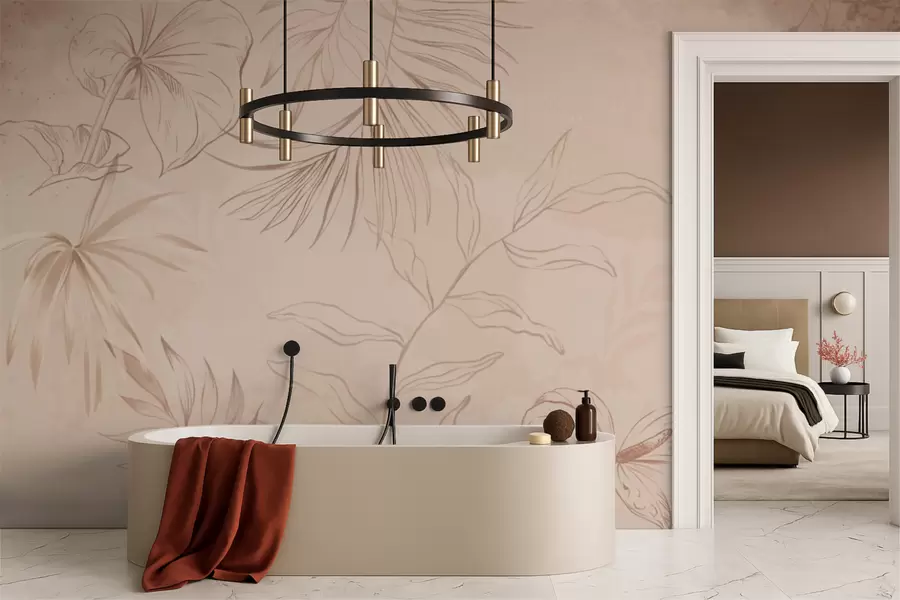 zidne murale Linearne biljke na teksturiranoj bež pozadini w05128