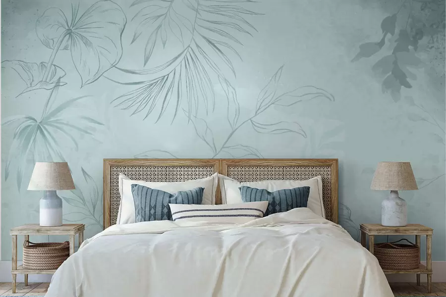 zidne murale Linearne biljke na mekoj zelenkastoj pozadini w05128v1