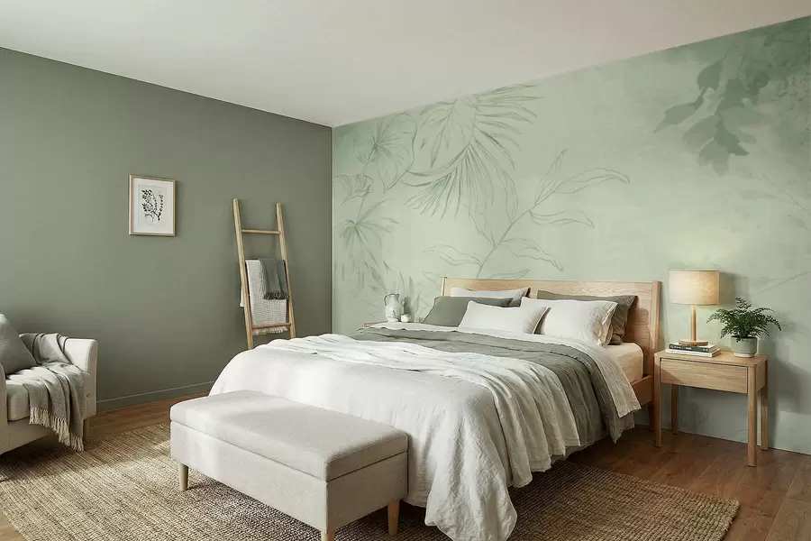 zidne murale Linearne biljke na hladnoj plavoj pozadini w05128v2