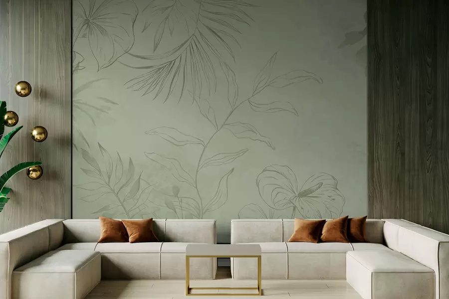 zidne murale Linearne biljke na hladnoj plavoj pozadini w05128v2