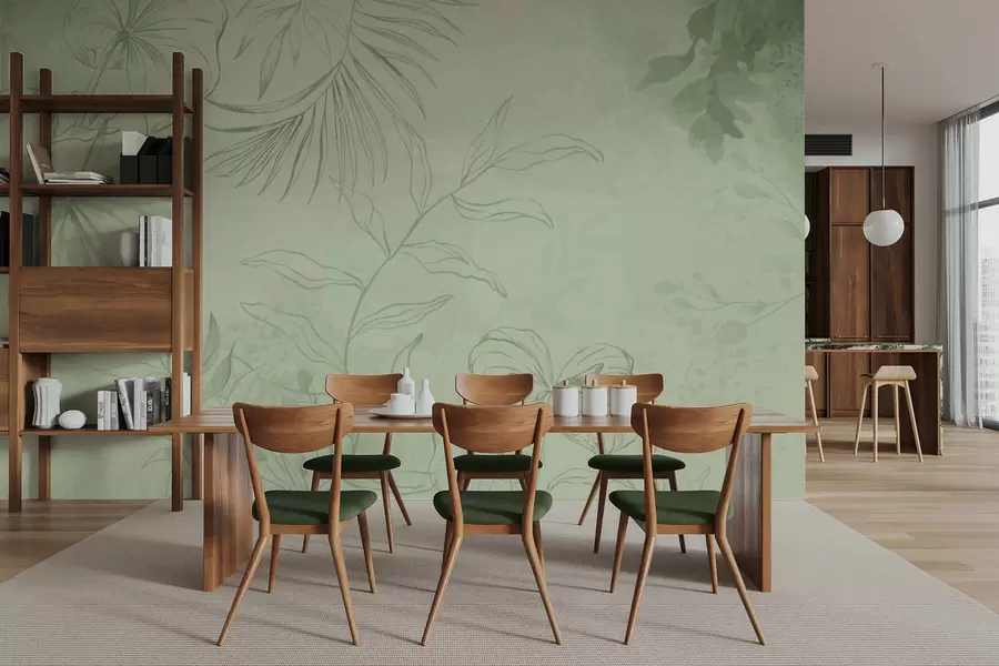 zidne murale Linearne biljke na hladnoj plavoj pozadini w05128v2