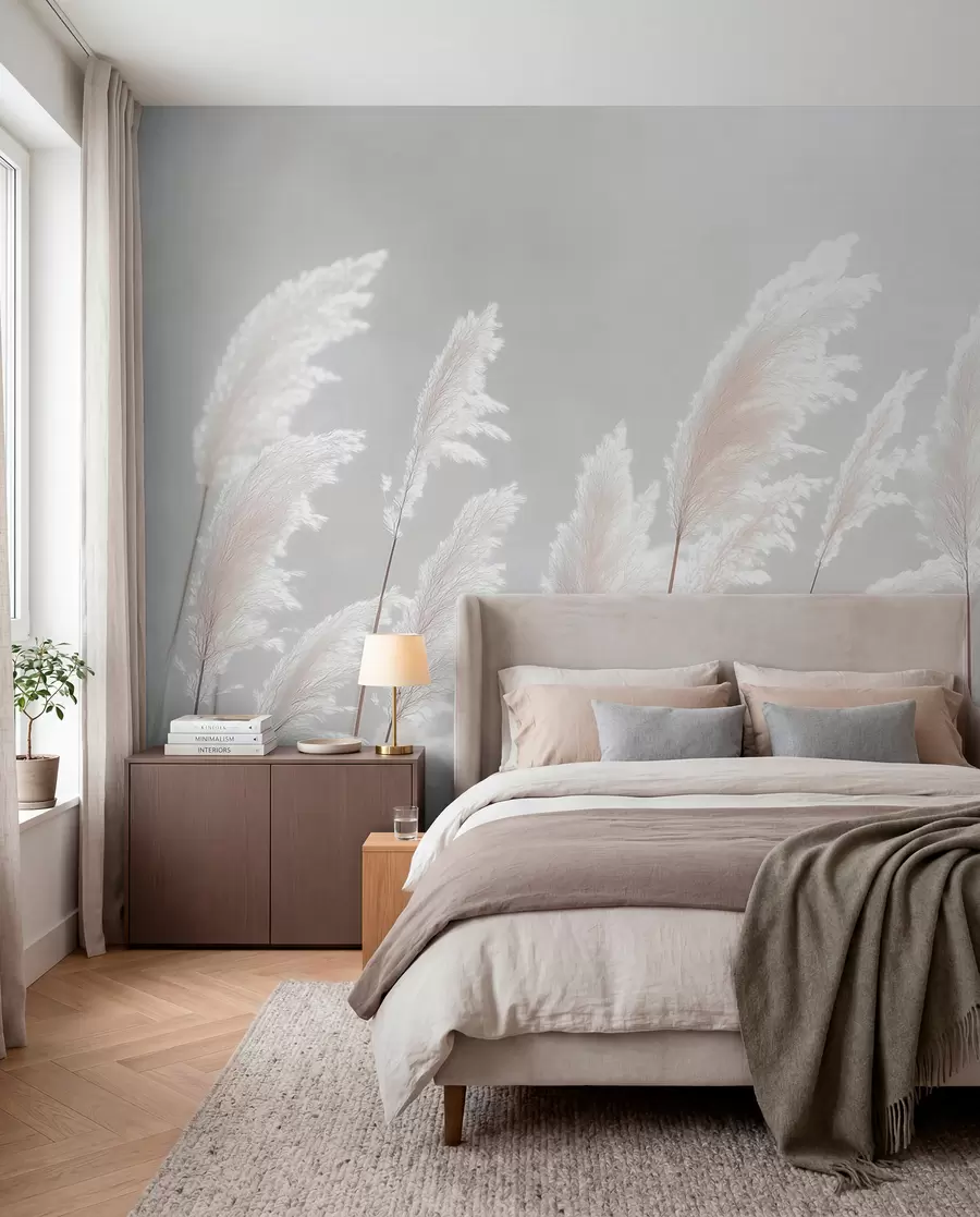 zidne murale Mekana bijela pampas trava u blagom jutarnjem svjetlu w09717