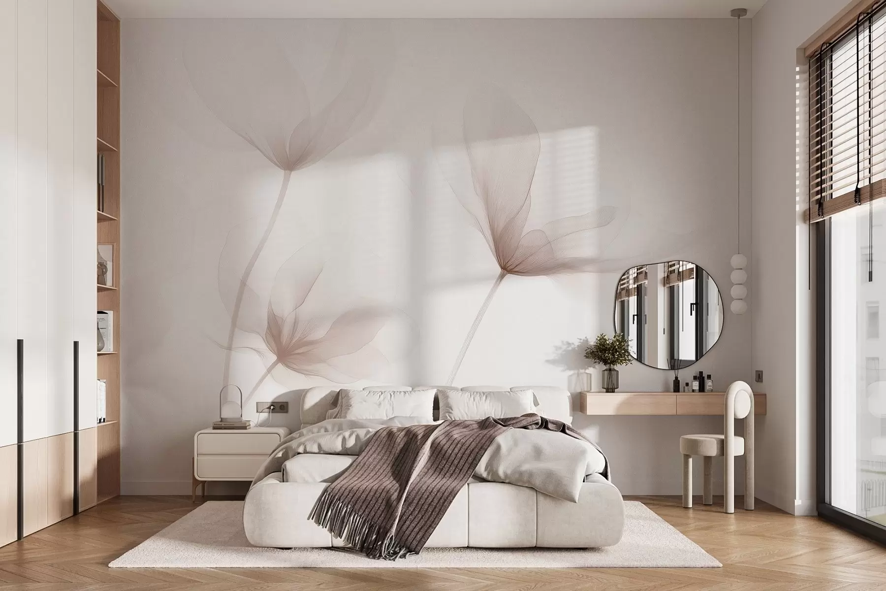 zidne murale Prozračno bež cvijeće u minimalističkom svijetlom stilu w09734