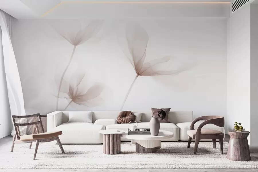 zidne murale Prozračno bež cvijeće u minimalističkom svijetlom stilu w09734