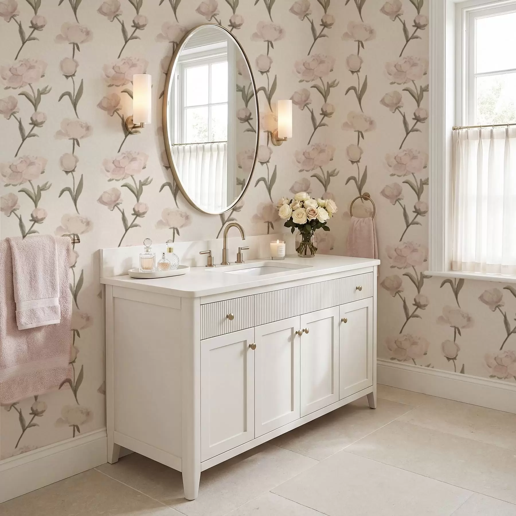 zidne murale Meko ružičasti božuri na svijetloj pozadini a01114