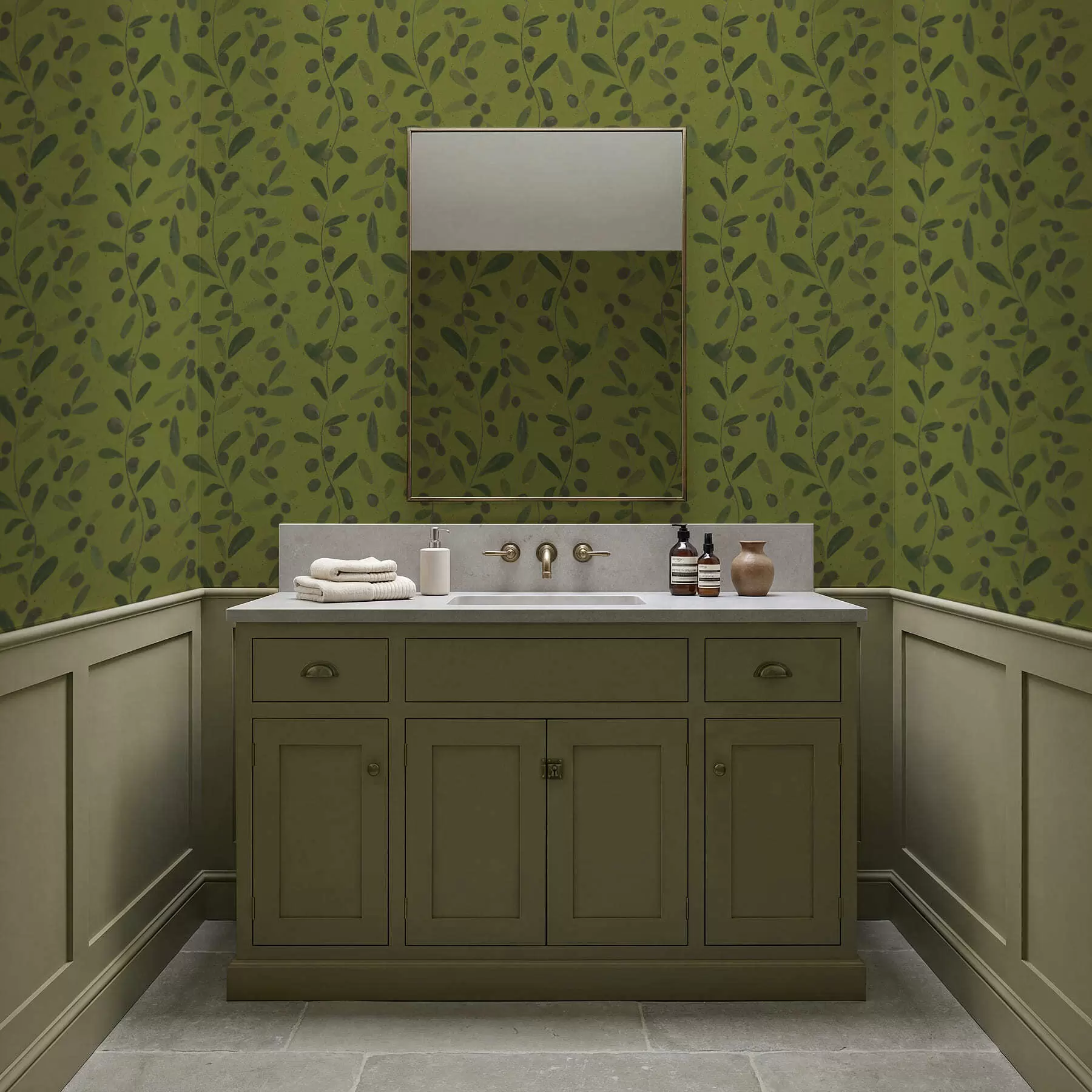 zidne murale Zelene grane s lišćem i bobicama na maslini a01113