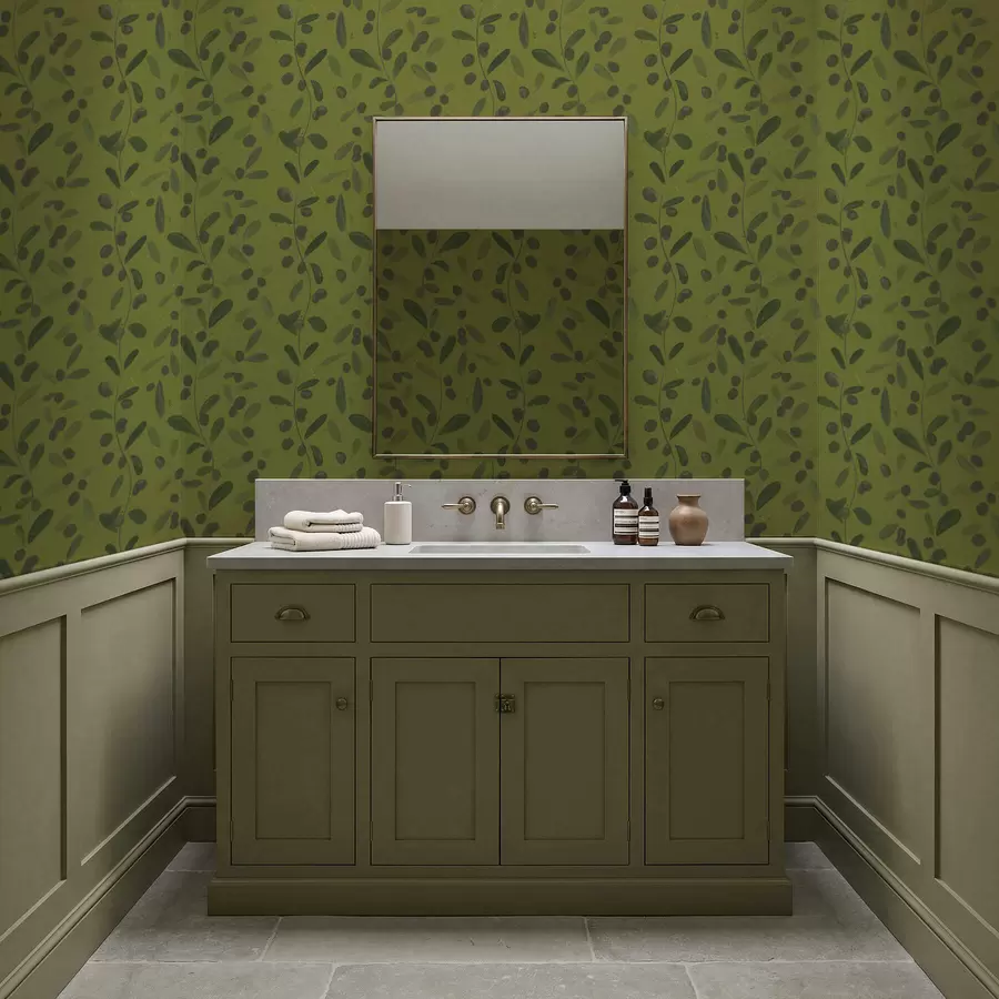 zidne murale Zelene grane s lišćem i bobicama na maslini a01113