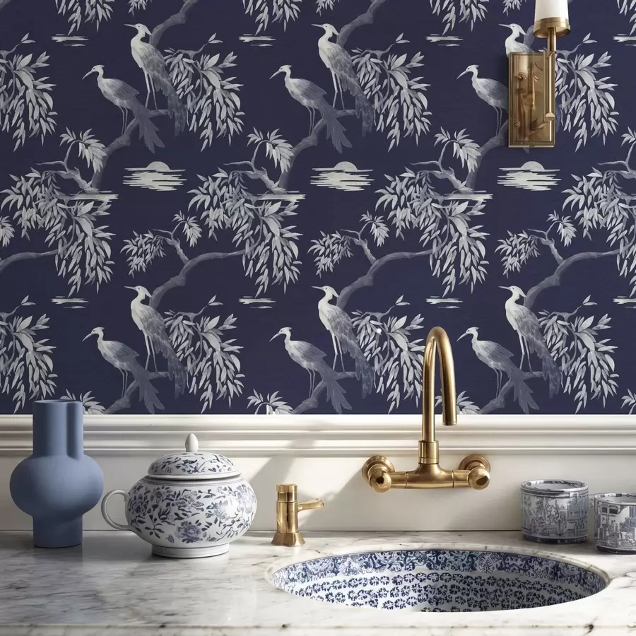 zidne murale Ptice na grani na tamnoplavoj pozadini a01116v1