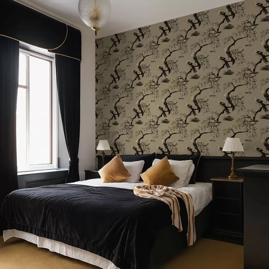 zidne murale Ptice na grani u monokromatskim tonovima a01116v2