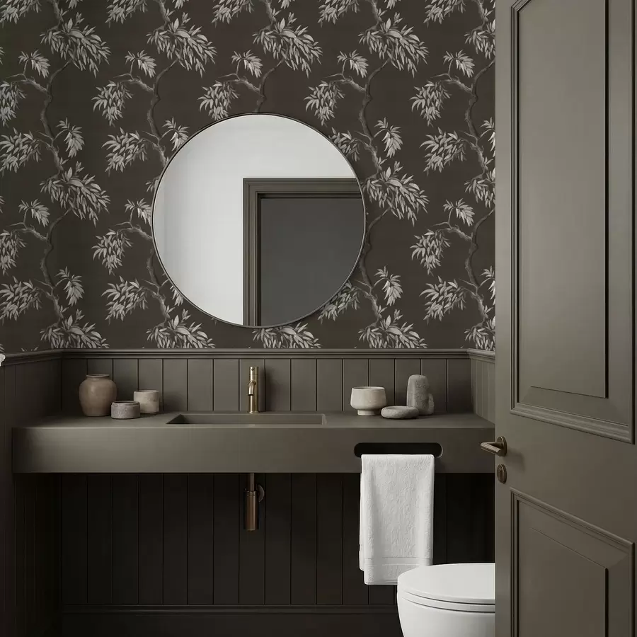 zidne murale Jednobojna grana s lišćem na tamnoj pozadini a01117v2