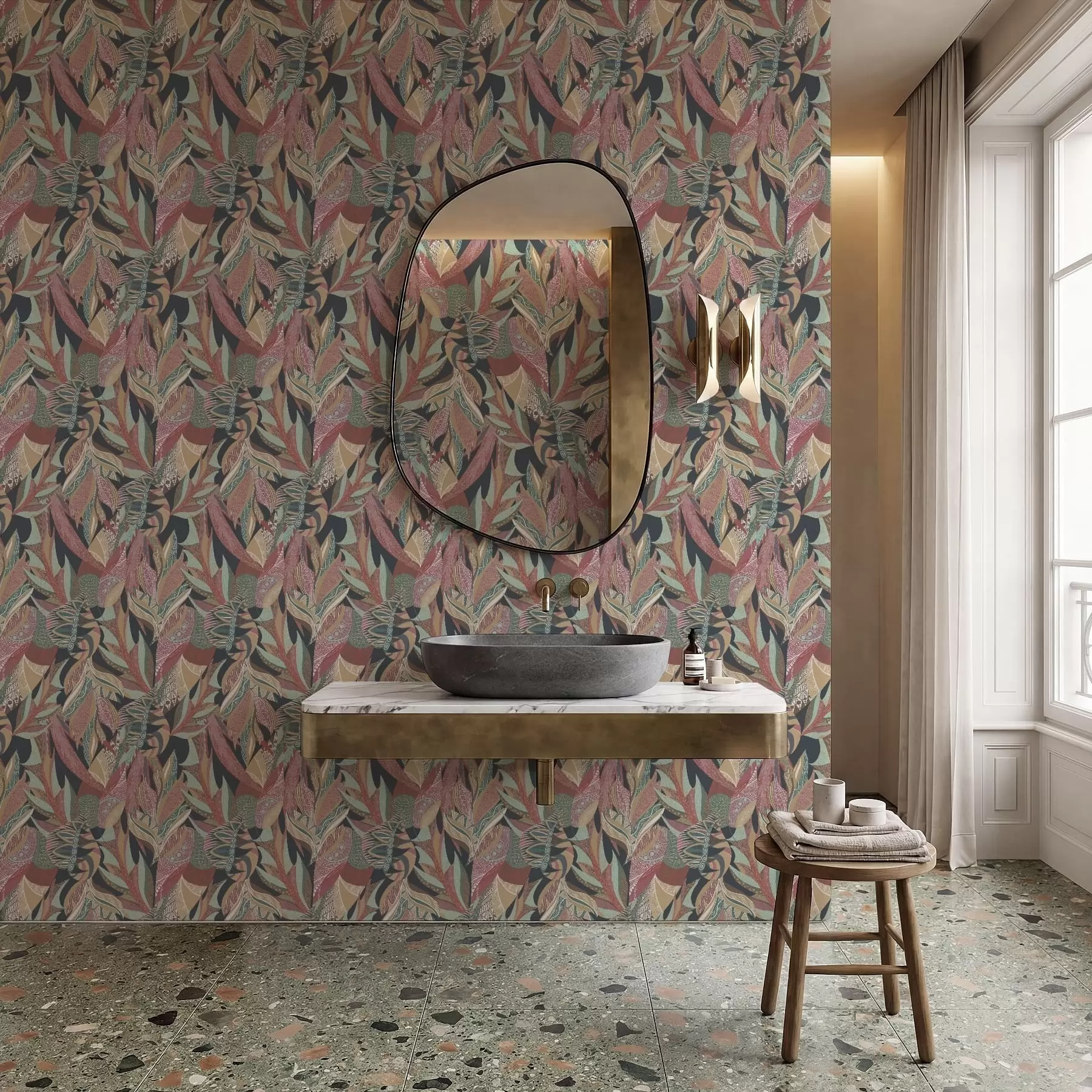 zidne murale Šareno uzorkovano lišće na tamnoj pozadini a01120