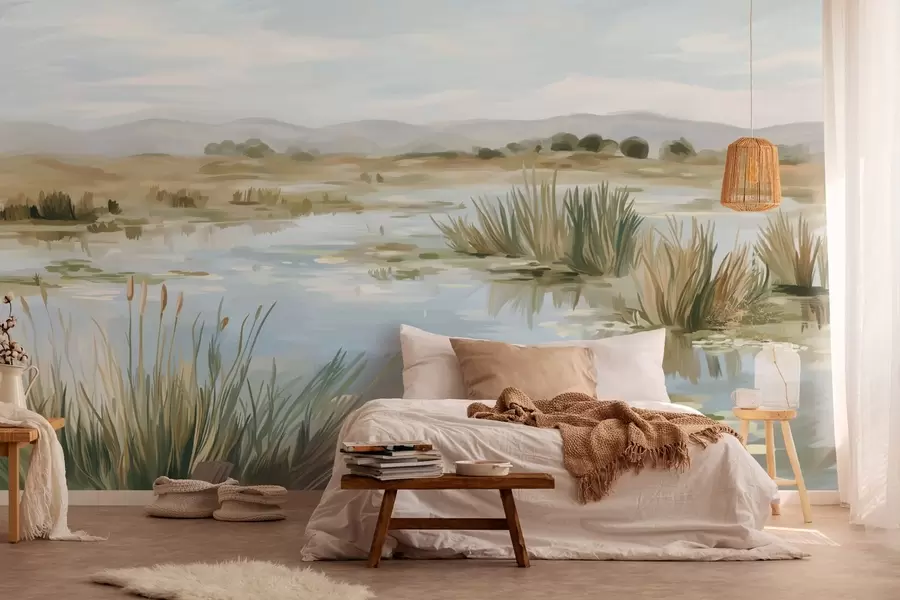 zidne murale Tihi, mirni, slikoviti krajolik jezera w05214