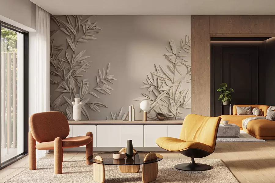 zidne murale Imitacija lišća u bareljefu w05244