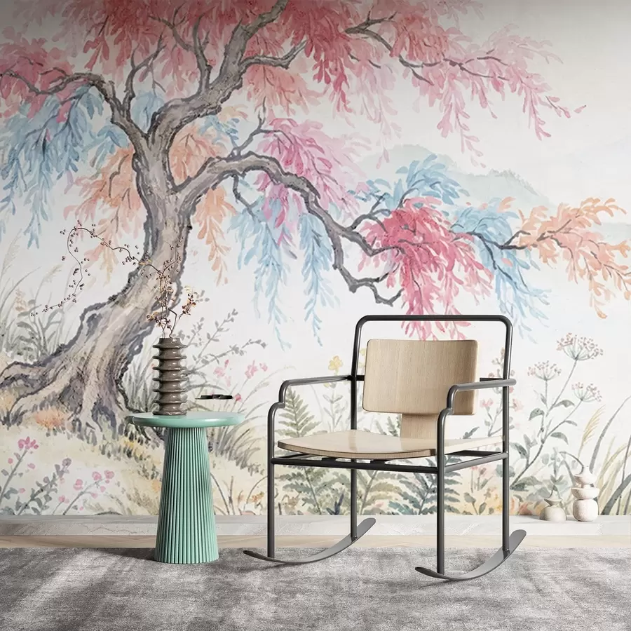 zidne murale Oslikani šareni vrt na betonskom zidu w05246