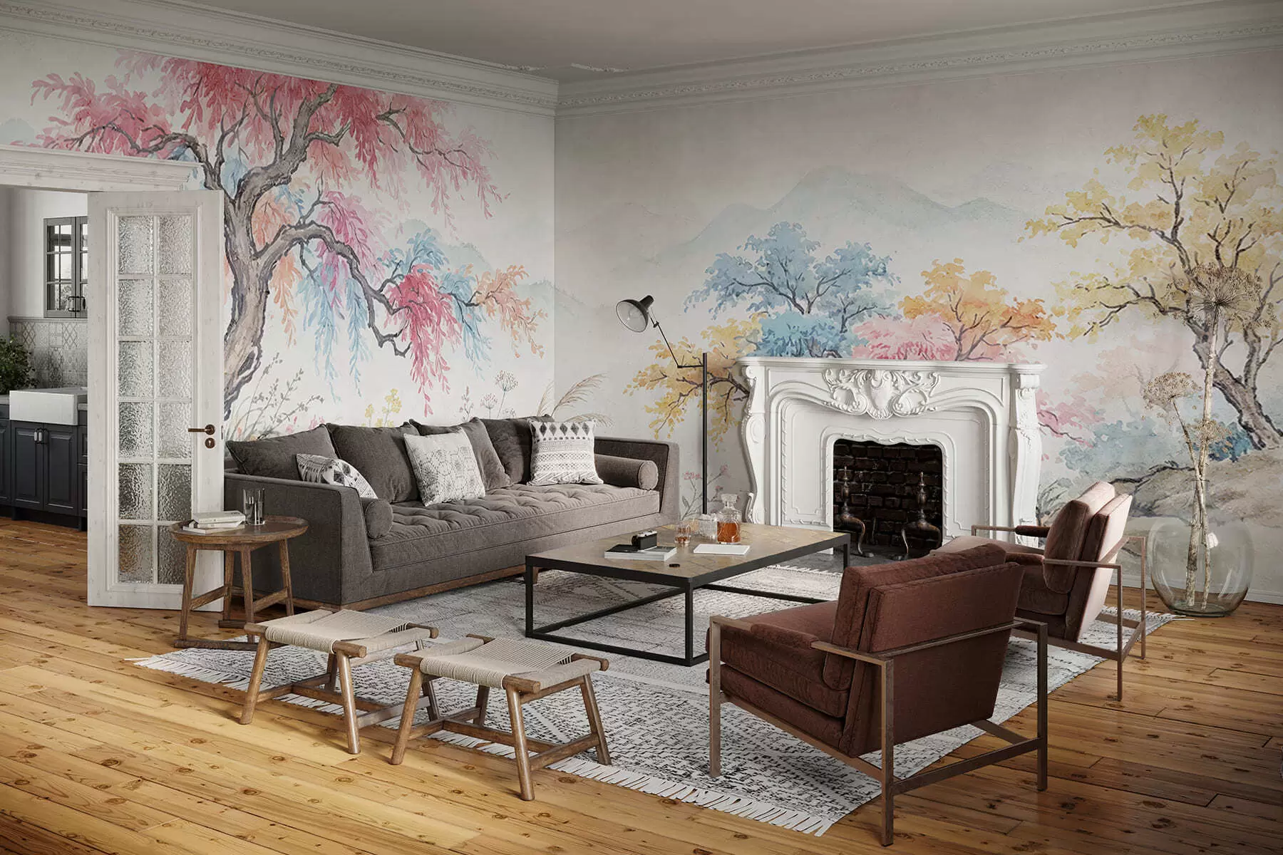 zidne murale Oslikani šareni vrt na betonskom zidu w05246