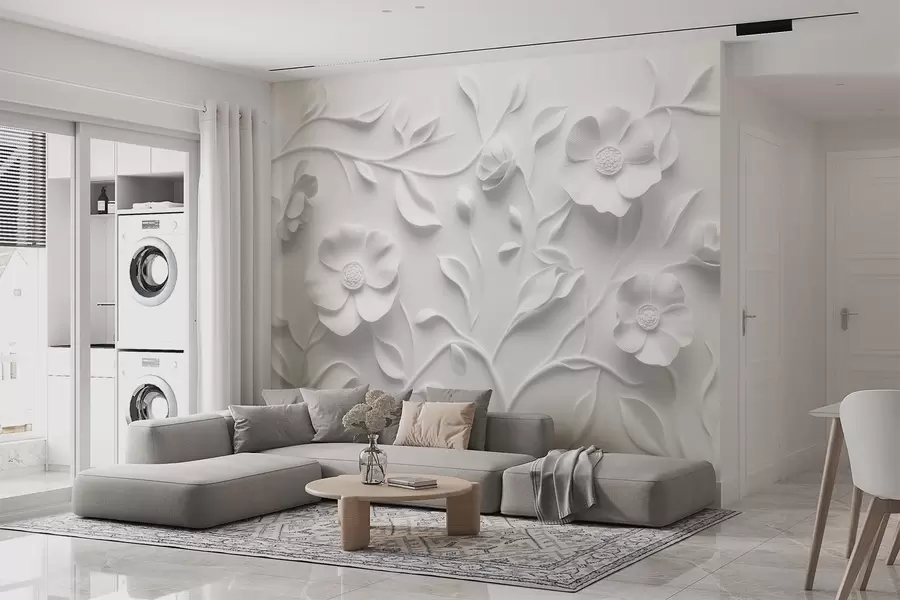 zidne murale Sivi reljefni cvjetni ornament w09710