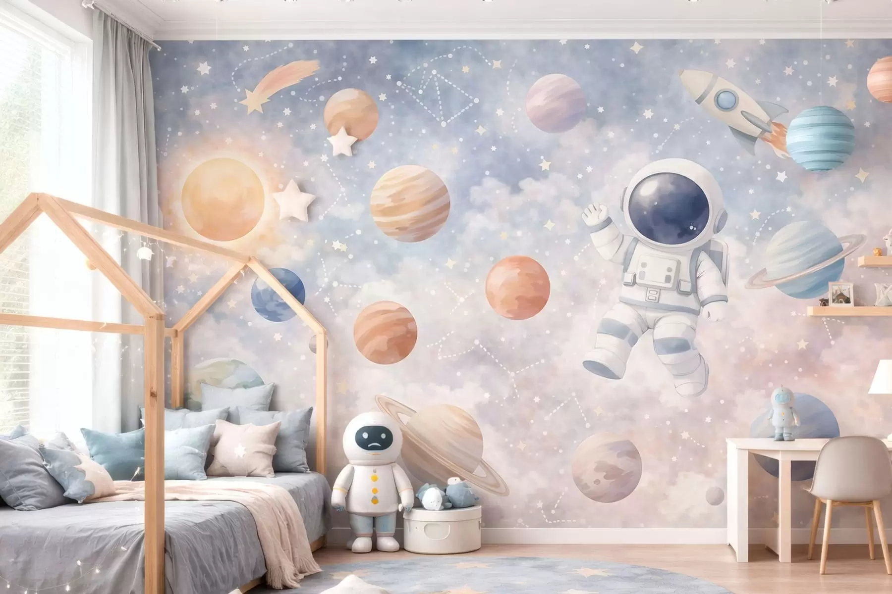 zidne murale mali astronaut među planetima i zvijezdama w05233