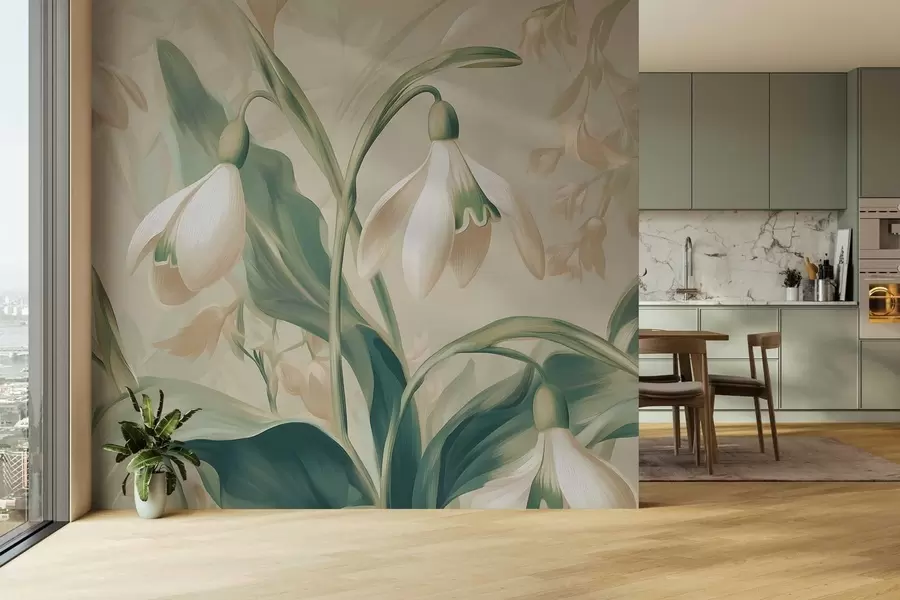 zidne murale cvjetajuće visibabe na bež pozadini w05234