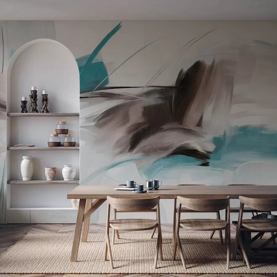 zidne murale Apstraktni stil slikanja sa smeđim i plavim teksturiranim potezima kista w09755v1