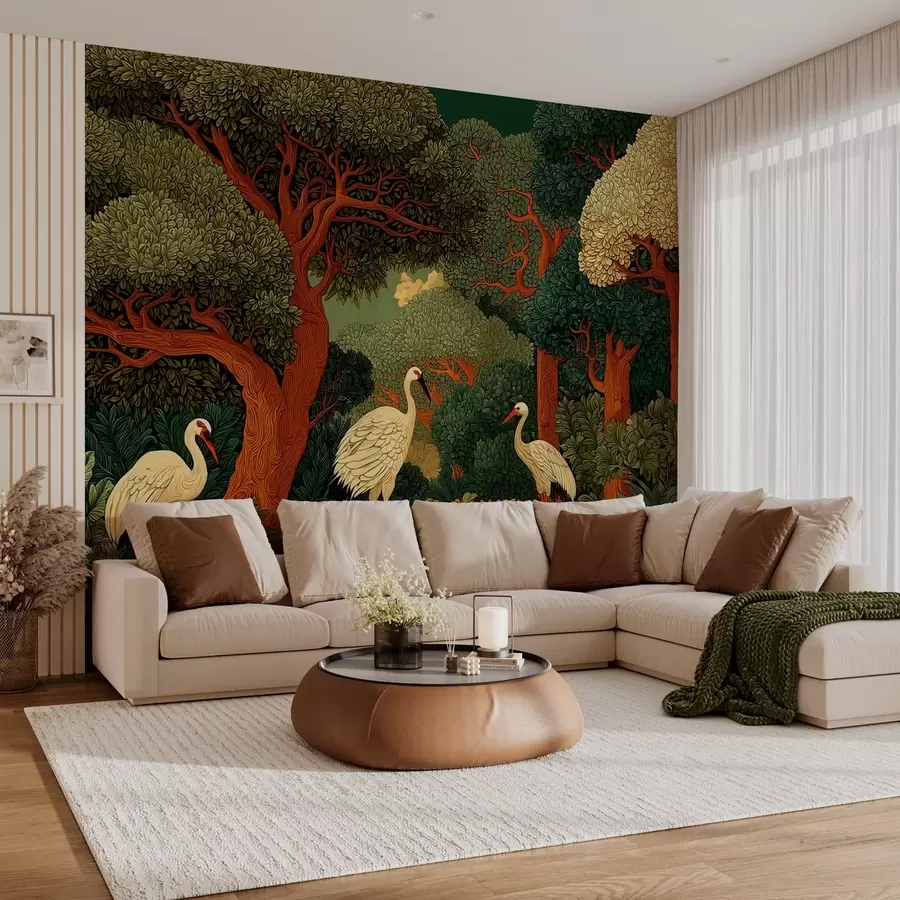 zidne murale Šuma sa ždralovima w05259