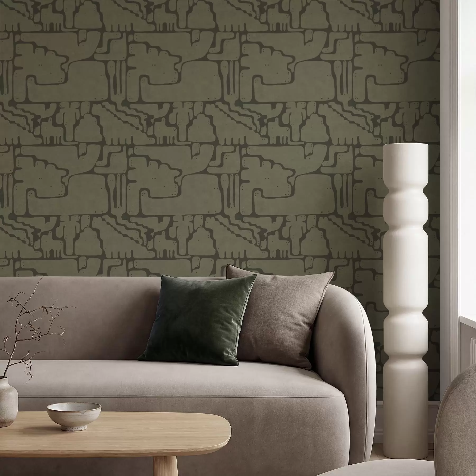 zidne murale Apstraktni organski uzorak u zelenim tonovima a01122