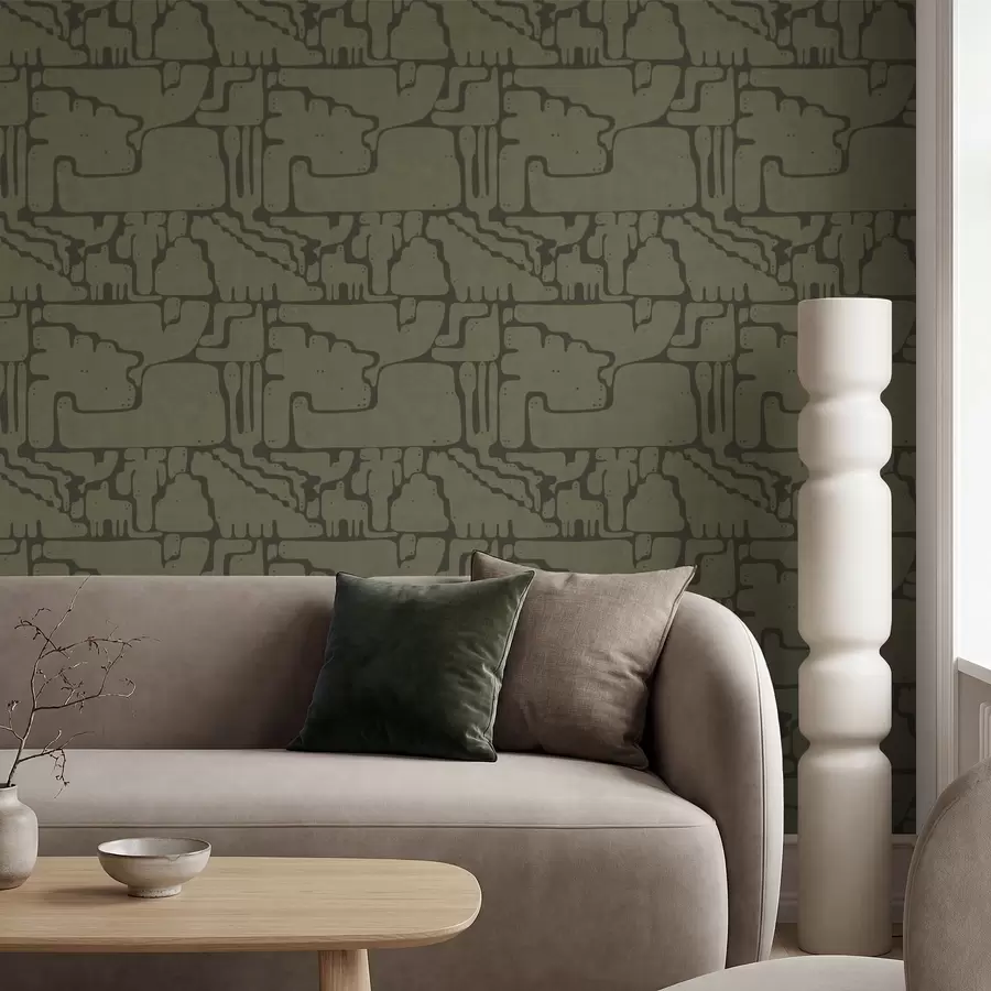 zidne murale Apstraktni organski uzorak u zelenim tonovima a01122