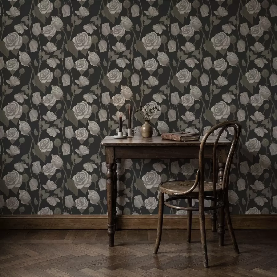 zidne murale Cvjetni uzorak s ružama na tamnoj pozadini a01123