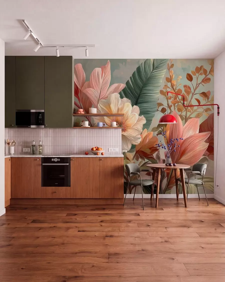 zidne murale Cvijeće s lišćem w05378