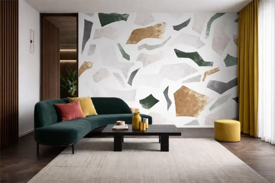 zidne murale Apstraktni teksturirani fragmenti u zelenim i bež tonovima w05146