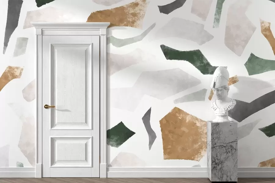 zidne murale Apstraktni teksturirani fragmenti u zelenim i bež tonovima w05146